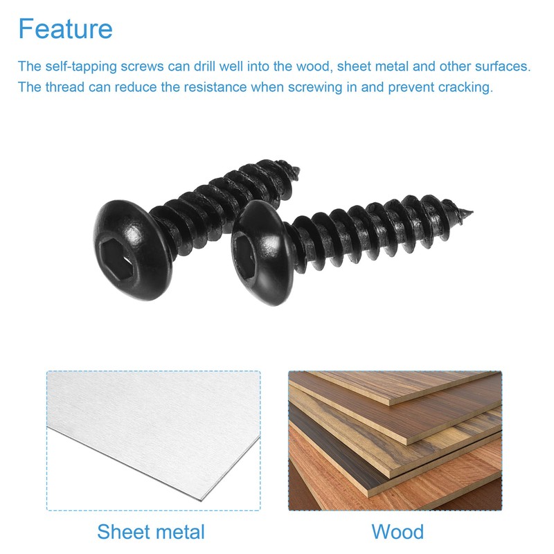 sourcing map Hex Socket Self Tapping Screws, M3 x 12mm