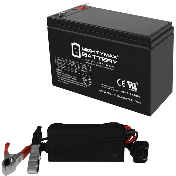 Mighty Max Battery 12V 8AH SLA Replaces FIOS GT12080-HG + 12V 1 AMP Charger