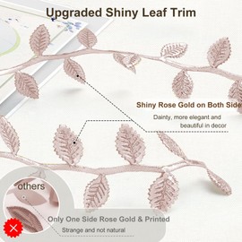 Naidiler Rose Gold Leaf Ribbon, Artificial Vines Leaves String Trim Ribbon Wild Jungle Botanical Greenery for Baby Shower Party Wedding Home Wreaths & DIY Craft (Rose Gold 120Ft)