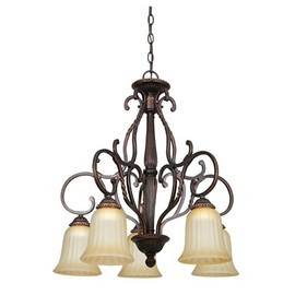 Sunset Lighting F5295-61 Chandelier with Sandlewood Glass, Mahogany Finish