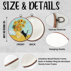 10" Retro Floral Framed Canvas Wall Art - Cat & Sunflowers Round Wall Hanging Prints For Bedroom Living Room Office - Farmhouse Hanging Artwork Decorations & Gifts Supplies - A06