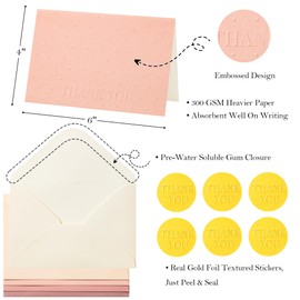 Crisky Embossed Thank You Cards (50 Pack) with Envelopes & Stickers Thank You Greeting Notes Bulk for Birthday, Baby Shower,Bridal Shower, Wedding, Graduation Shade of Dusty Rose