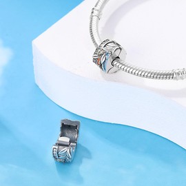 LONGLUCK 925 Sterling Silver Stopper Clip Charms for Bracelet Necklace Spacer Beads with 5A Cubic Zirconia Mother's Day Christmas DIY Gift for Women(2PCS)