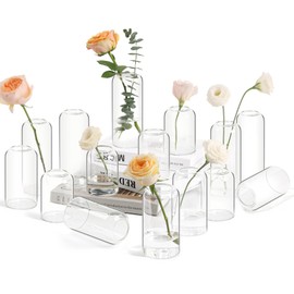 ComSaf Small Flower Vase Set of 15, Glass Bud Vases in Bulk, Clear Vases for Flower, Decor Centerpiece for Bathroom, Decorative Vases for House Warming, Valentines' Day, Mother's Day, Thanksgiving Day