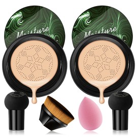 Fusang 2PCS Mushroom Head Air Cushion CC Cream, Moisturizing Lasting Oil Control BB Cream for All Skin Types, Full Coverage Concealer Liquid Foundation Face Makeup Set with Foundation Brush & Makeup Sponge A