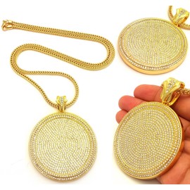 Bitter Sweet Store Mens Iced Out Hip Hop Gold Round Cz Medallion Pendant 36" Franco Chain Necklace