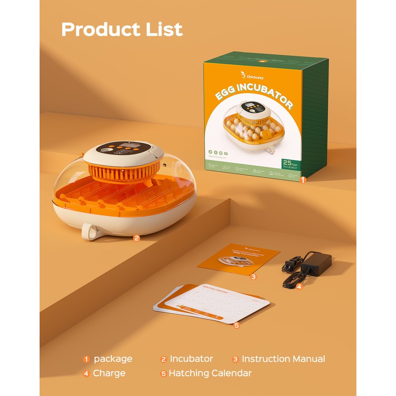 [2024 Upgrade] 25 Egg Incubator, Automatic Egg Turner with Thermometer