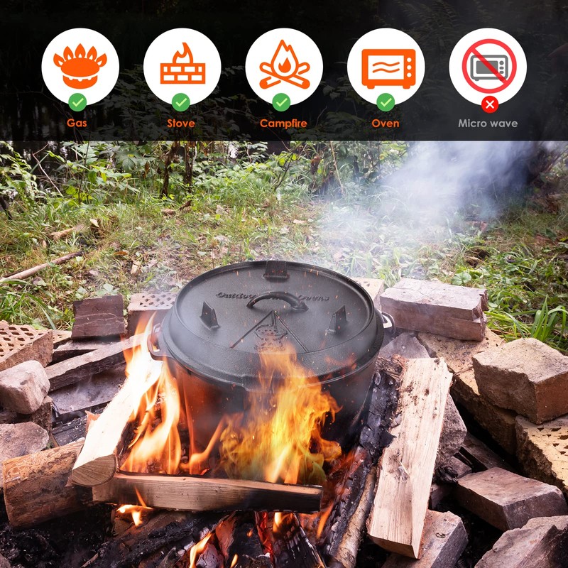 LIFERUN Dutch Oven Pot with Lid, 9.7 Quart Cast Iron