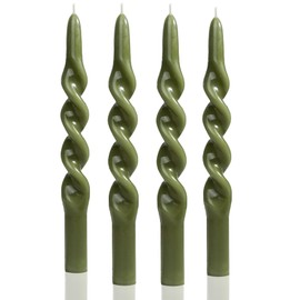 MAITREYA Olive Taper Candles Conical Stick Candles Spiral Taper Candles-Set of 4 for Decoration Weddings Party Church-Unscented Dripless Candles,10inch(C-Olive)