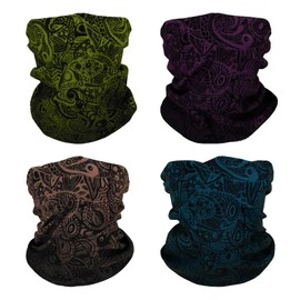 SMEHCF 4 Multipurpose Bandanas for Women Men Headband Balaclava Hair Head Scarf Face Half Airsoft Paintball Mask Neck Gaiters Breathable Washable Navy Blue Purple Green Cashew Flower Classical Color