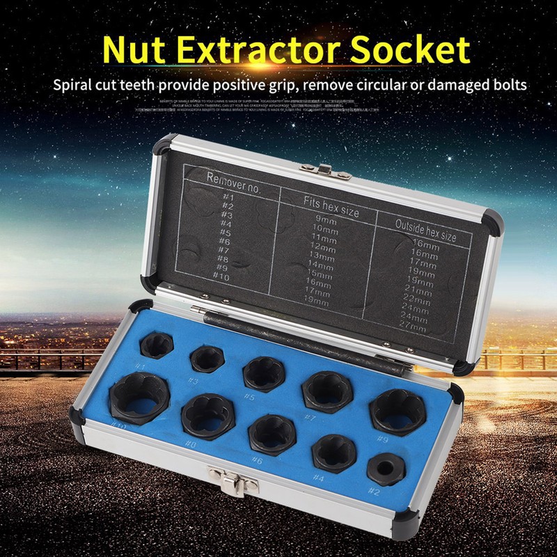 11pcs/ Set 9-19mm Damaged Nut Bolt Remover Stud Extractor Locking