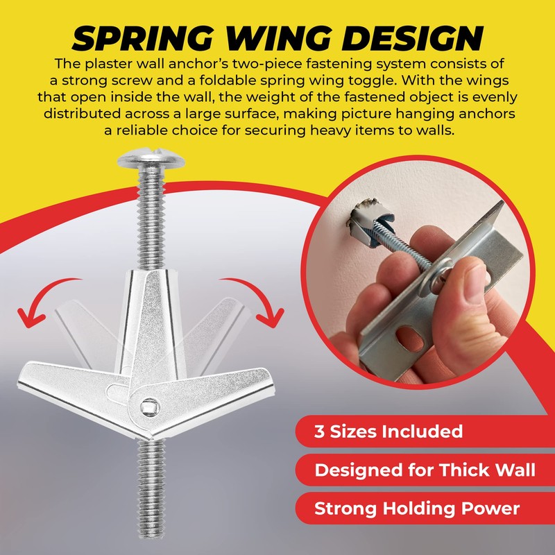 Qualihome Spring Toggle Bolt Anchor Assortment Kit - Includes Sizes