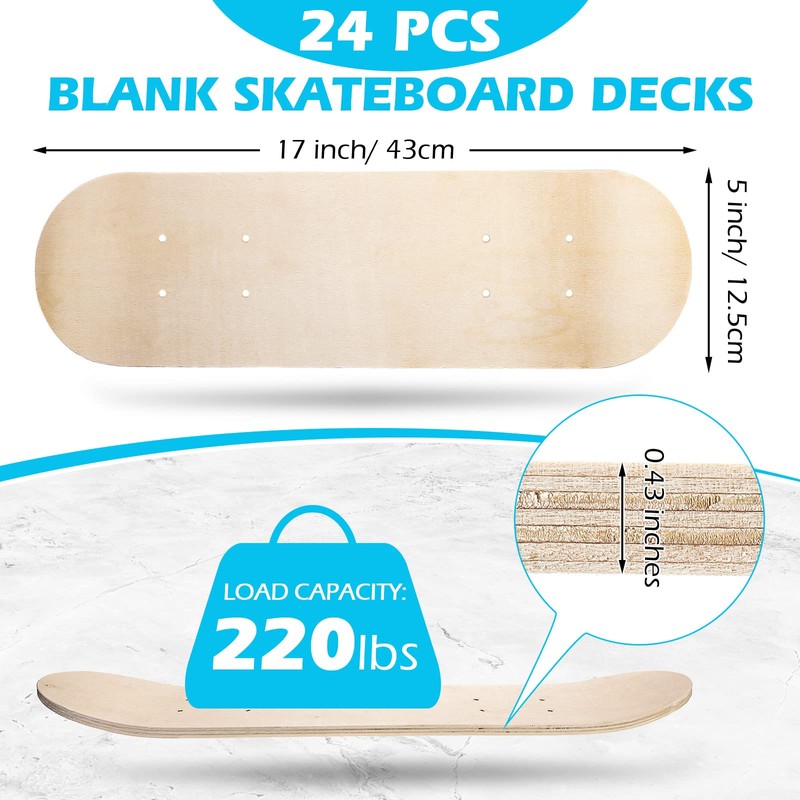 Meooeck 24 Pack Blank Skateboard Decks Mini Maple Skateboard Deck