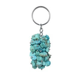 RECKSI Polished Crystal Chip Stones Keyring for Car Key Healing Quartz Key Chain for Bag Decor, Green Howlite Turquoise