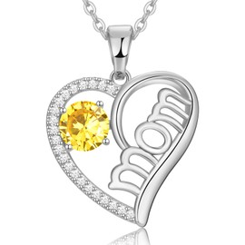 PAITAIN Mothers Day Gifts for Daughter, Sterling Silver Mother Daughter Necklace, Mothers Day Gifts from Daughter, Gifts for Mom from Daughter, Daughter Gift from Mom, Mom Necklace for Women (Silver-Nov-Citrine)
