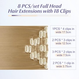 Elailite Clip-In Extensions, 140 g, Straight, 8 Wefts with 18 Clips, 58 cm for Complete Hair Extensions, Medium Blonde