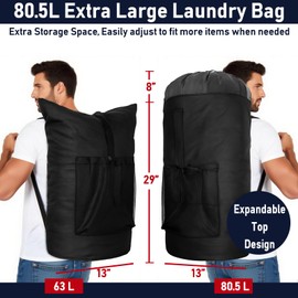 iaodia Laundry Bag Backpack Extra Large Travel Laundry Bags with Shoulder Straps Durable Polyster Clothes Hamper Bag for College Laundromat Apartment