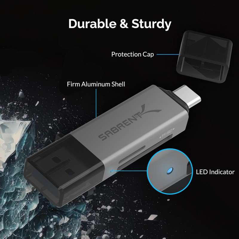SABRENT SD Card Reader, High-Speed USB C to Micro SD