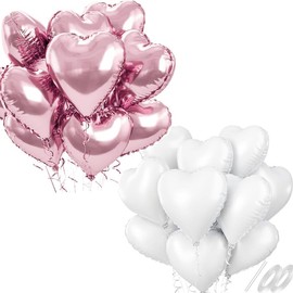 Waziwe Pack of 24 Heart Balloons, 18 Inch Heart Foil Balloons Can Be Filled with Helium, Perfect for Wedding Decoration, Valentine's Day Decoration, Baby Showers and Balloons Birthday (Pink White)