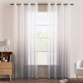 EMEMA Sheer Voile Curtains, Colour Gradient, with Eyelets, Decorative Window Scarf for Bedroom and Living Room, 145 x 140 cm H x W, Set of 2, White/Grey
