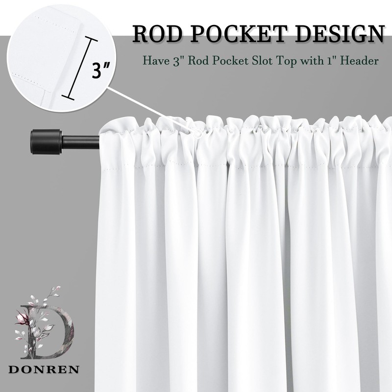 DONREN Pure White Small Window Curtain Panels for Kitchen -