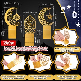 Photect 3 Pack Ramadan Decorations for Home Golden Moon Eid Mubarak Decoration Ramadan Candlestick Holder Metal Kareem Signs for Islamic Muslim Table Centerpiece Indoor Decor Allah Gifts