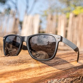 MAXJULI Polarized Sunglasses for Big Heads Men Women,UV 400 Protection Wood Grain Sun Glasses fit XL 8809Pro (Black/Gray)