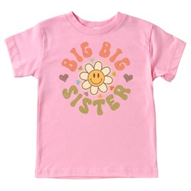 Big Big Sister Groovy Daisy Shirt for New Baby Pregnancy Reveal Outfit for Baby and Toddler Youth Girls Pink Shirt 3T