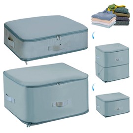 Fycyko Pack of 2 Ultra Space-Saving Self-Compressing Organiser, Underbed Storage Box, Storage Bag for Quilts and Clothes, Grey, L, XL