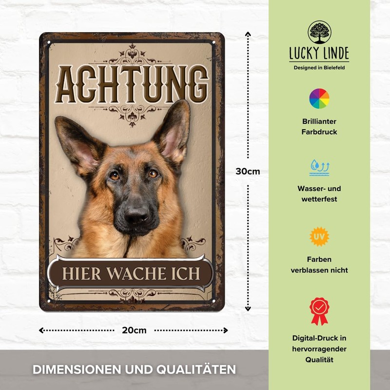 30 x 20 cm Weatherproof Dog Tin Sign, Warning Warning