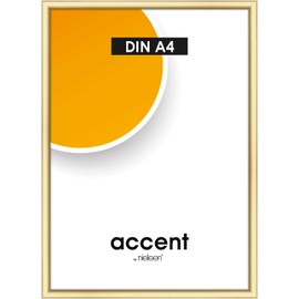 accent by nielsen Colorado Plain Picture Frame, 21 x 29.7 cm (A4), Plastic, Gold, Document Frame for Hanging in Portrait & Landscape Format, Real Glass,