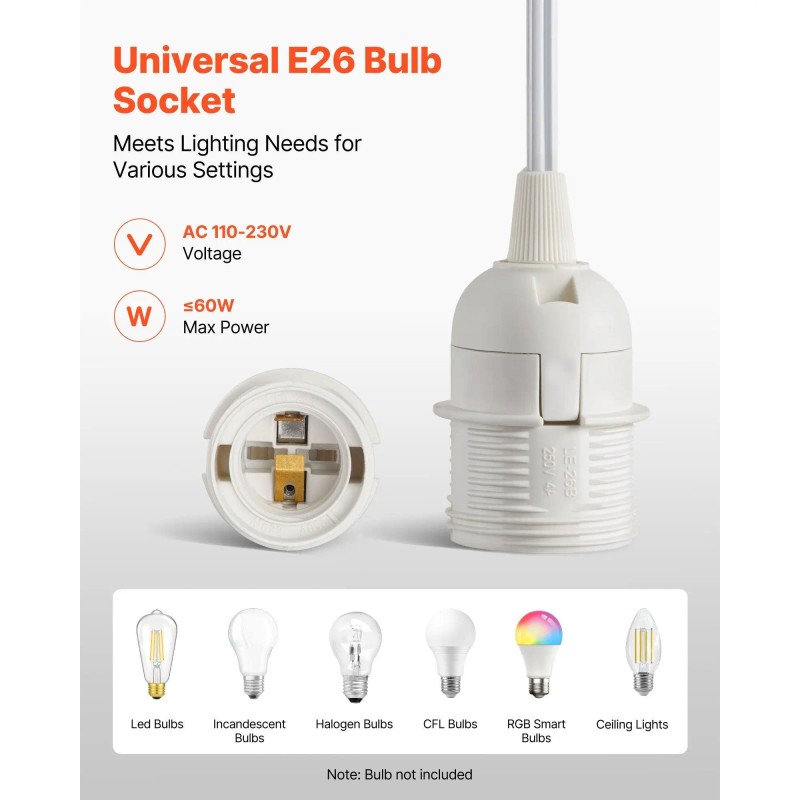 Hanging Light Cord Kit 16ft E26 Lamp Socket With On