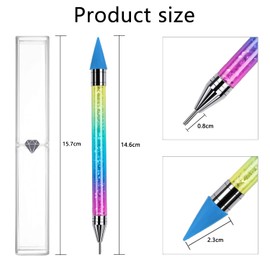 ANGNYA 2PCS Wax Nail Rhinestone Picker Dotting Pen,Dual-ended Wax Pencil For Rhinestones Wax Tip Gradient Handle With Crystal Beads Manicure Nail Art DIY Decoration Tool
