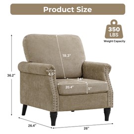 choairy Accent Chair for Living Room, Modern Mid Century Reading Chair Armchair High Back Upholstered Armchair with Wooden Legs for Living Room Bedroom Office (Brown, 1pcs)