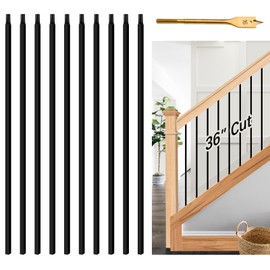 Gyykzz 10 Pcs Iron Balusters for Staircase, 1/2" x 36" Wrought Iron Balusters, Metal Square Straight Hollow Iron Spindles for Stairs, Black Iron Stair Balusters for Staircase Interior