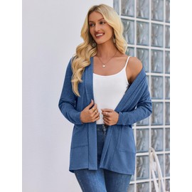 Zeagoo Women's Long Cardigan 2025 Summer Fall Lightweight Long Sleeve 0pen Front Sweater with Pockets Blue