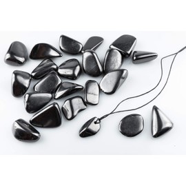 KASHU Gemstone Shungite directly from Karelia: tumbled stones 2-4 cm polished 500g + pendant