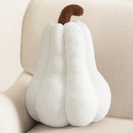 Phantoscope Teddy Fleece Squash Pumpkin Throw Pillows, Thanksgiving Ultra Soft Sherpa Decorative Cute 3D Shaped Cushion, White, 16 x 12 inches