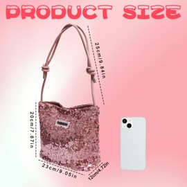 FuninCrea Sequin Handbag Women's Tote Bag, Shoulder Bag Women's Shiny Handbag Women's Small Women's Shoulder Bag Tote Bag with Leather Shoulder Strap for Party Wedding Evening Dates, pink