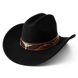 Lanzom Cowboy Hat for Women with Wide Brim Felt Western Cowgirl Hats for Cowboys and Cowgirls (US, Alpha, Medium, Large, Black)