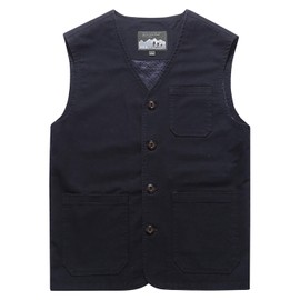 Gihuo Men's Casual Outdoor Cotton Travel Vest (Navy, Small)