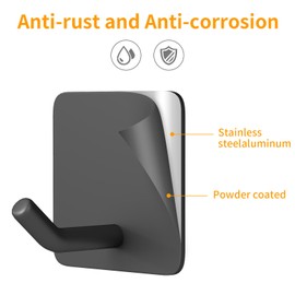 MKO Adhesive Wall Towel Hooks for Bathrooms Stainless Steel Black (Pack of 12)