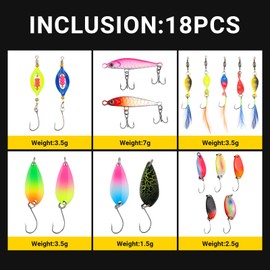 DXLing Pack of 18 Spoons Trout UV-Active Trout Bait Blinker Classic Spoon Twist Spoons Artificial Fishing Bait with Bag Twist Trout Spoon Set Trout Bait 1.5g/2.5g/3.5g/3.8g/7g