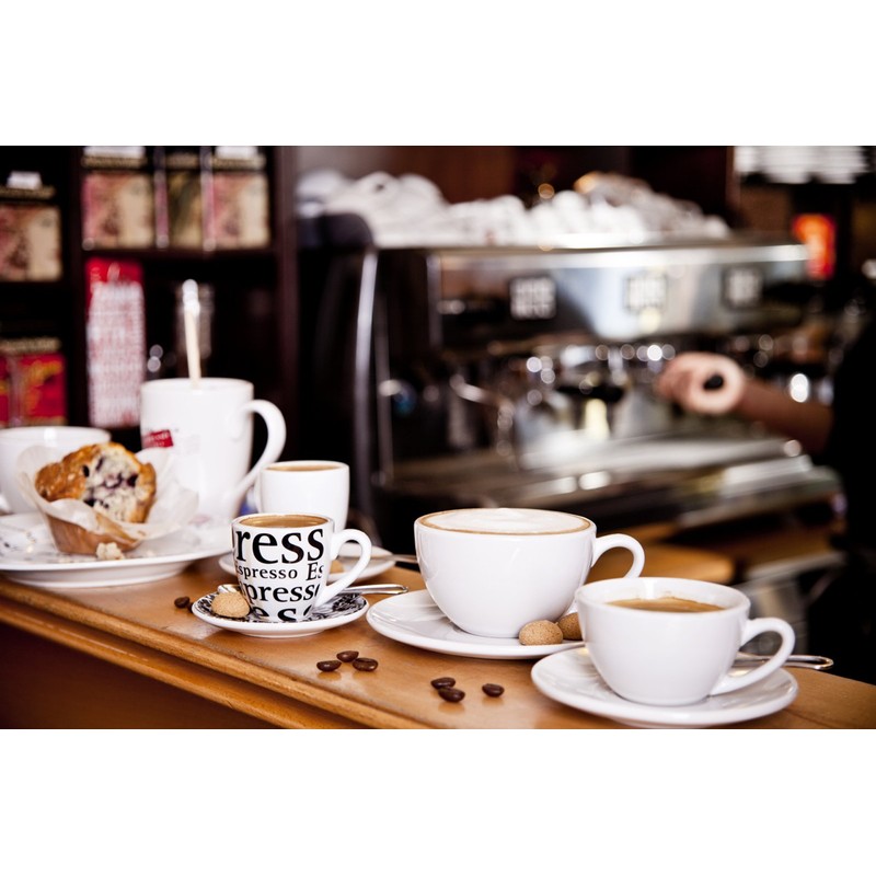 Konitz Coffee Bar Coffee Cups and Saucers, 7-Ounce, White, Set