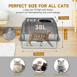 Stainless Steel Litter Box, Cat Litter Box,Enclosed Extra Large Kitty Litter Box with High Wall, Metal Cat Litter Box Never Absorbs Odors, Sturdy Easy to Clean, Non-Sticky, Anti-Leakage (Gray)