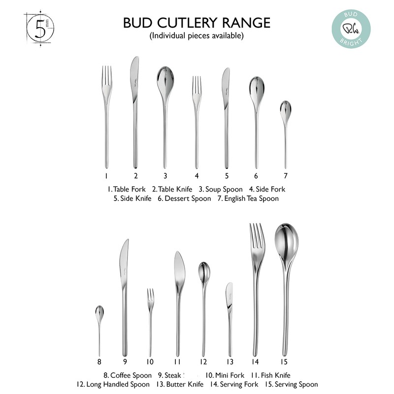 Robert Welch Bud Bright Cutlery Long Handled (Latte) Spoon, Set