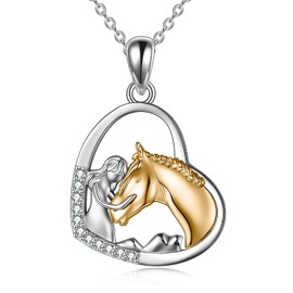 YFN Girl and Horse Necklace for Girls, Sterling Silver Horse Jewellery, Horse, Gifts for Women, Sterling Silver, Gold horse necklace