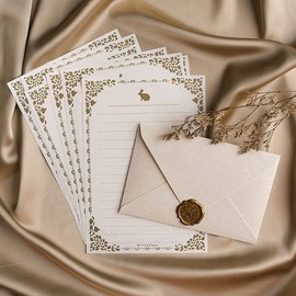 Refoiner Letter Set, Stylish, Adult 3 Envelopes + 10 Stationery Paper + Sealing Wax Shape, Plump Stickers, 3 Pieces, Stationery Set, Fashionable, Antique Style, Message Cards, Envelopes Set, Cute,