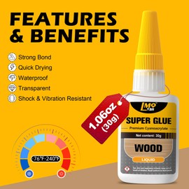 Wood Super Glue Liquid, Clear Instant Cyanoacrylate Adhesive for Wood Crafts Repair Woodworking, All Purpose CA Glue for Shoe Ceramic Plastic Leather Glass Model Metal Pottery Aquarium Porcelain Stone