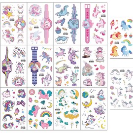 Unicorn Temporary Tattoos for Kids Children Girls,SHESRA Rainbow Glitter Unicorn Tattoo Sticker, Kids Birthday Party Gifts Bag Fillers Party Favors Supplies Decoration Beach Pool Party 14 Sheets